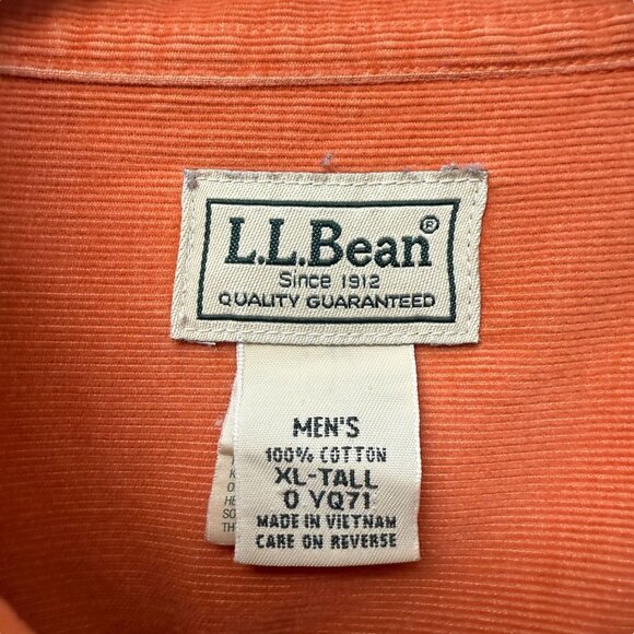 L.L BEAN Mens Corduroy Shirt XL Tall 100% Cotton Orange Long Sleeve Button up Vi - Picture 5 of 9